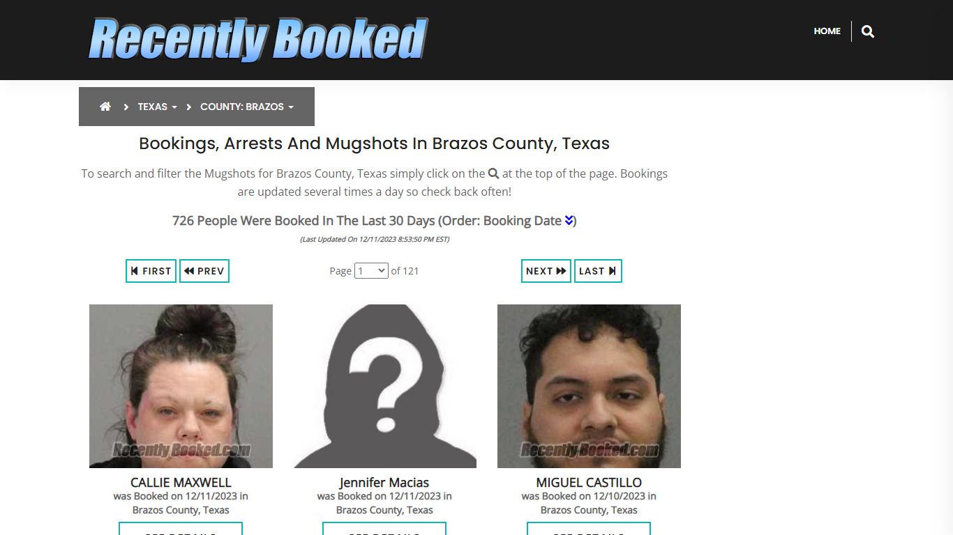 Recent bookings, Arrests, Mugshots in Brazos County, Texas